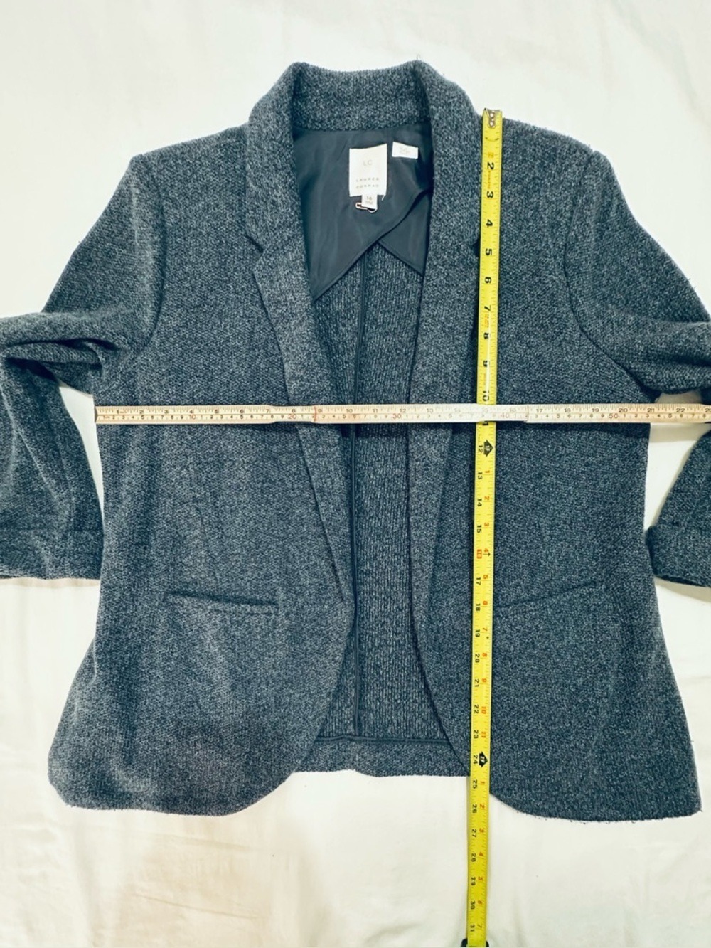 LAUREN CONRAD GRAY TWEED OPEN FRONT BLAZER JACKET 3/4 SLEEVE SIZE 16 - Picture 8 of 13